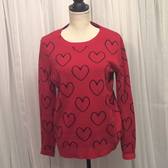 Maison Jules Sweaters - SOLD Black Outline Heart Red Valentine Sweater